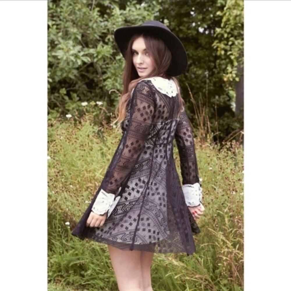 Free People Talk that Talk Black Lace Collar Dress size 10 - Picture 1 of 8